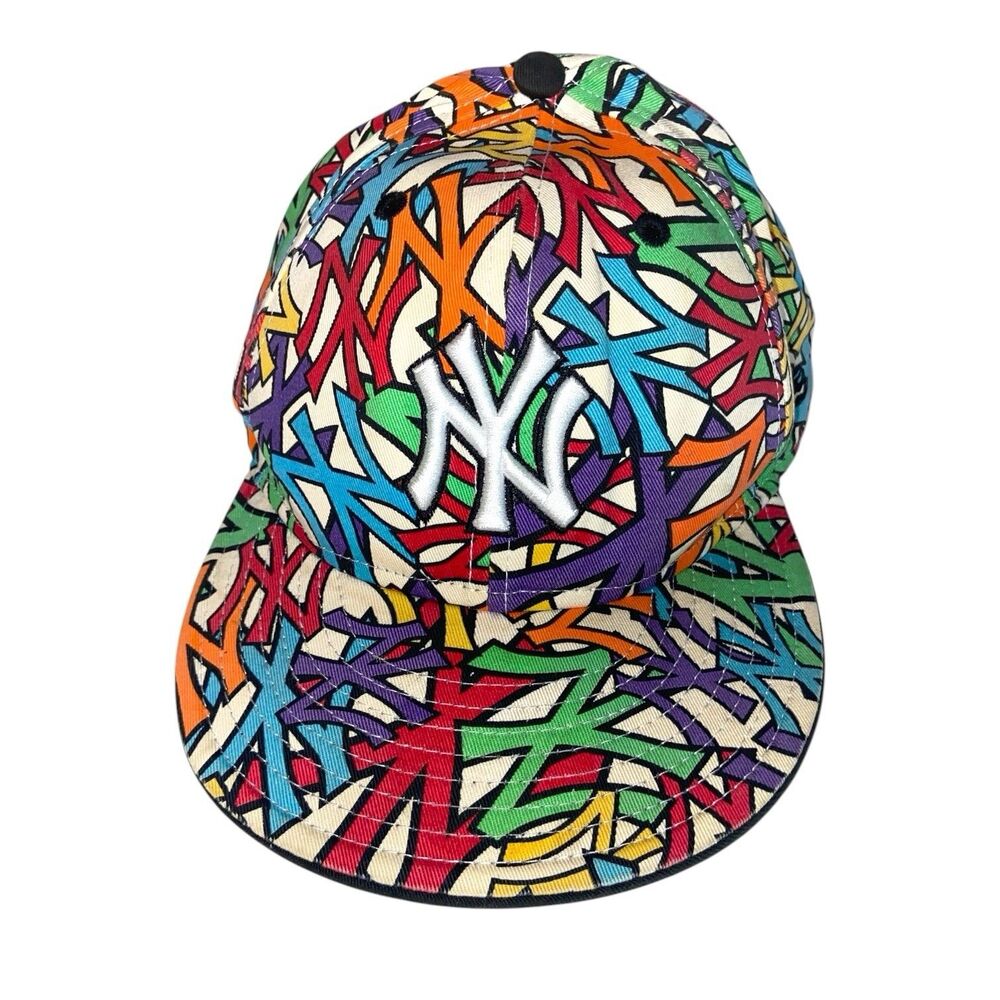 New York Yankees Hat Cap Fitted Mens 7 1/4 White Logo MLB Baseball New Era -RARE - Picture 1 of 5